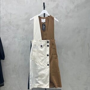 Two-Tone Sleeveless Dress with Button Detail